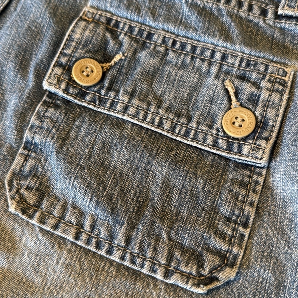 Vintage Distressed Hydraulic Denim Blue Jean Shorts Button Pockets (L4) - Picture 5 of 6